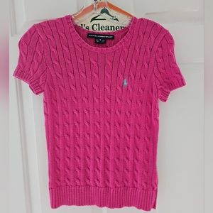 Hot Pink Polo Cable Knit Pullover Sweater Vintage 1980s size small